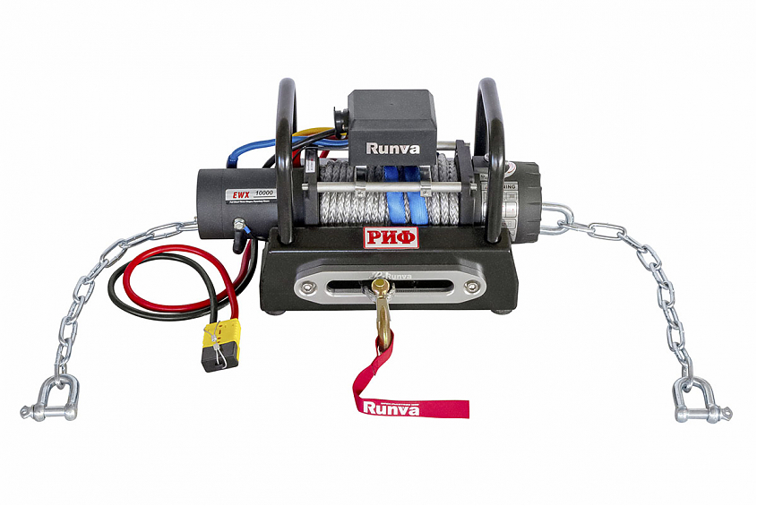 Переносной комплект лебедки РИФ 10000SR c площадкой на цепях и проводами (синтетический трос)