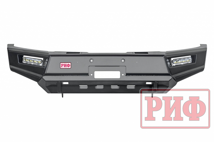 Бампер РИФ силовой передний Mitsubishi L200 2015+ с доп. фарами (арт. B0205) и защитой бачка омывателя