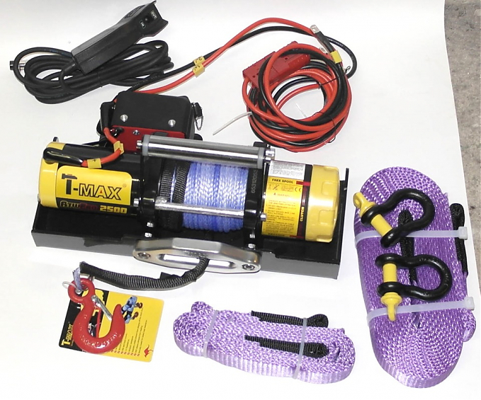 Лебедка переносная электрическая для квадроцикла (ATV) T-Max ATW PRO 2500  с синтетическим тросом