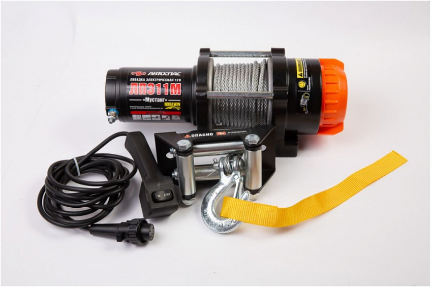 Лебедка электрическая Автоспас ЛПЭ11М Мустанг для квадроцикла стальной трос