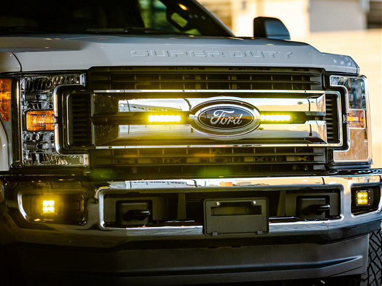 Светодиодные фары Rigid  SAE-Серия Dually (4 светодиода) Отборный жёлтый противотуманный свет (пара) Подходят для бамперов Rival