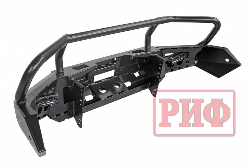 Бампер РИФ силовой передний Mitsubishi Pajero Sport 2015+ с доп. фарами (арт. B0205), защитной дугой, защитой бачка омывателя, под парктроник