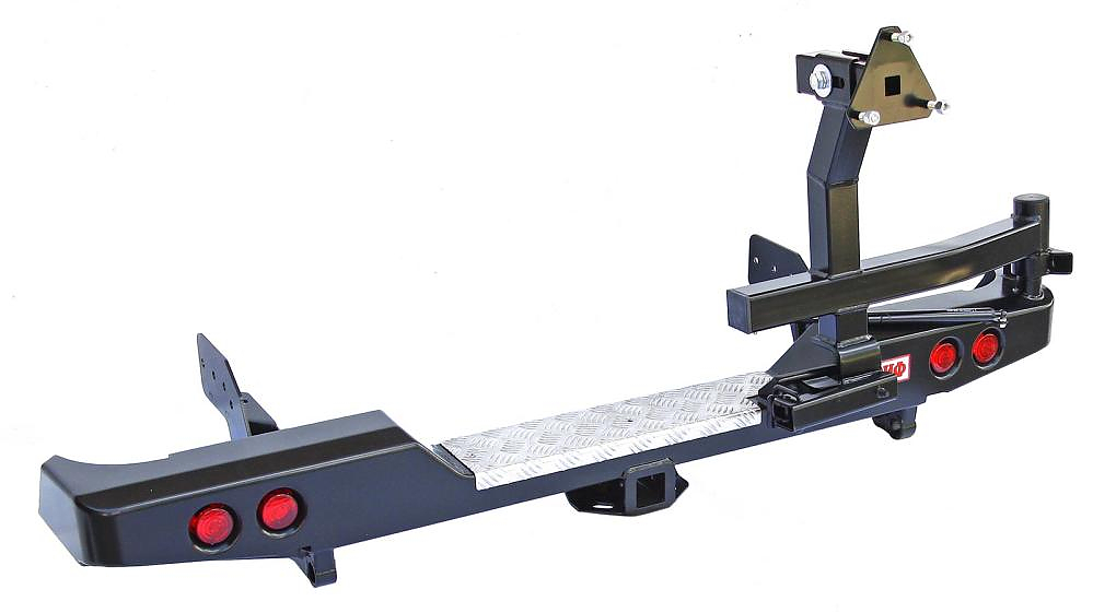 Бампер задний силовой Mitsubishi L200 2005-2015 (куз.1350мм)квадратом д/фаркоп, калиткой и фонарями