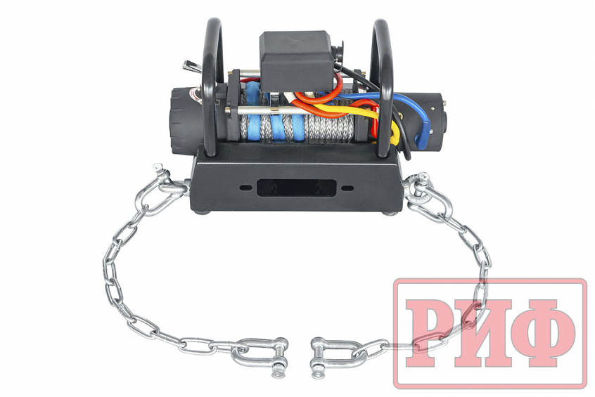 Лебёдка автомобильная переносная РИФ \ Runva 8000SR c площадкой на цепях и проводами (синтетический трос)