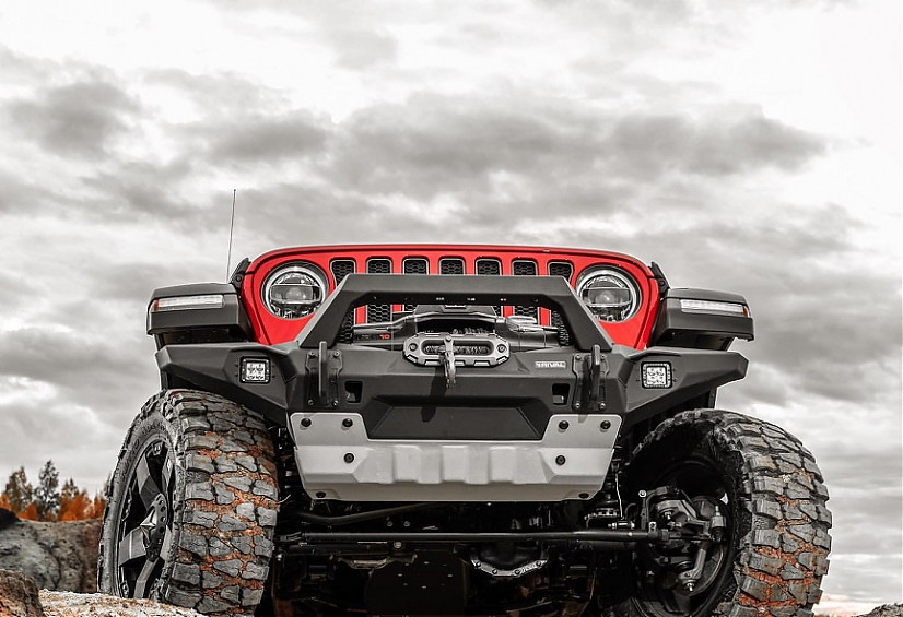 Силовой бампер передний RIVAL алюминиевый для Jeep Wrangler JK, JL (с защитой рулевых тяг)