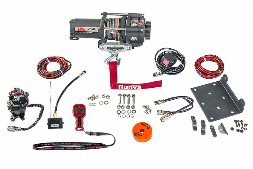 Лебёдка электрическая для квадроцикла (ATV) 12V Runva 2500A lbs 1140 кг (синтетический трос)