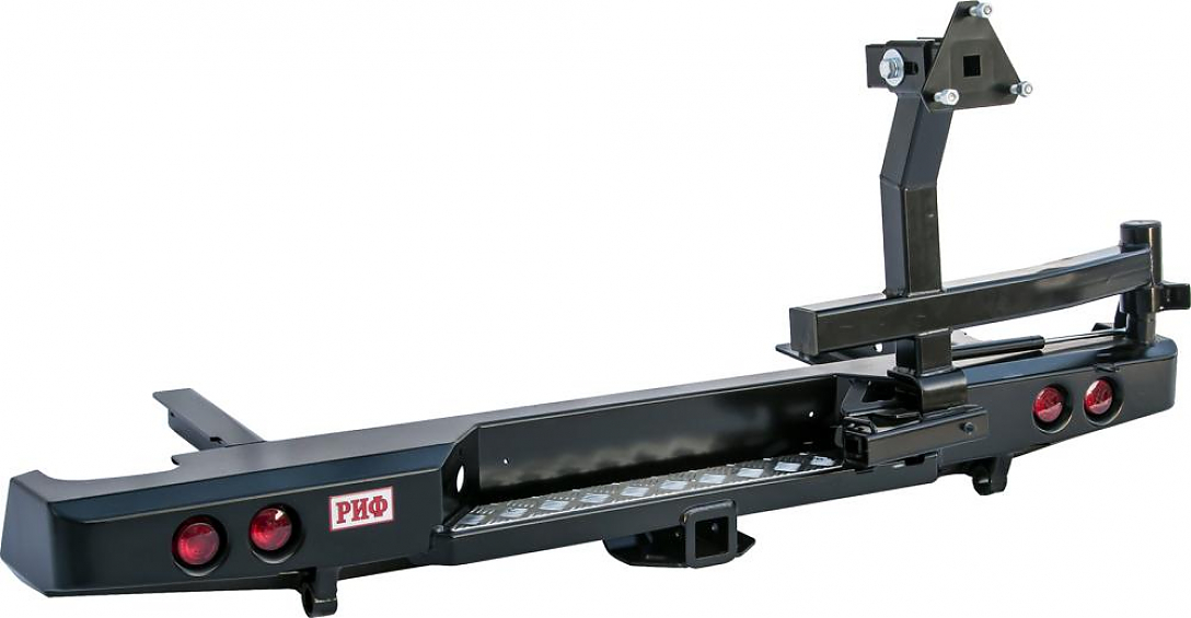 Бампер задний силовой Nissan NP300 2010+ (кузов 1500 мм) с квадратом под фаркоп, калиткой и фонарями