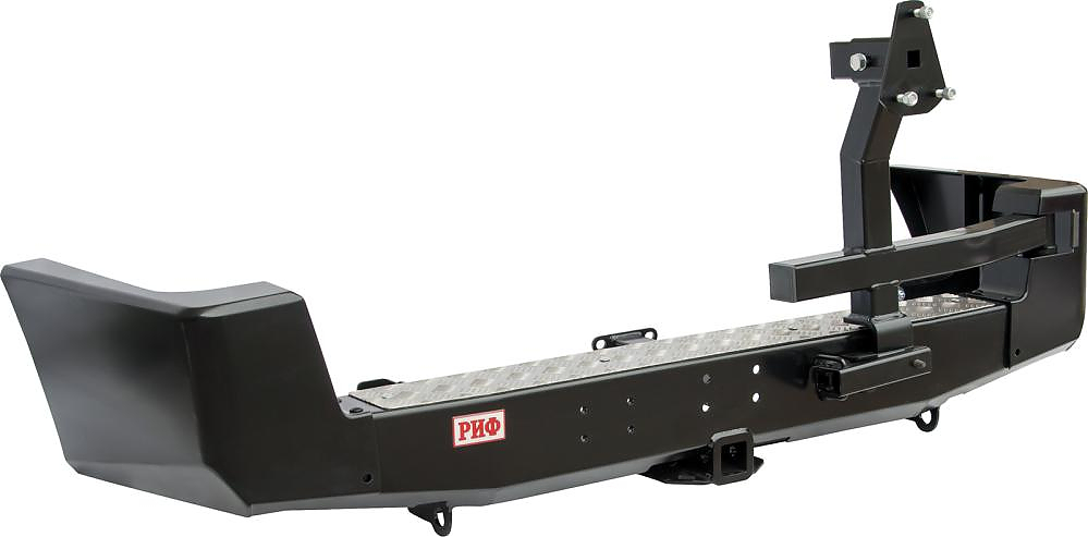 Бампер задний силовой УАЗ Патриот (2005-2014) с квадр. под фаркоп и калиткой, стандарт, парктроник