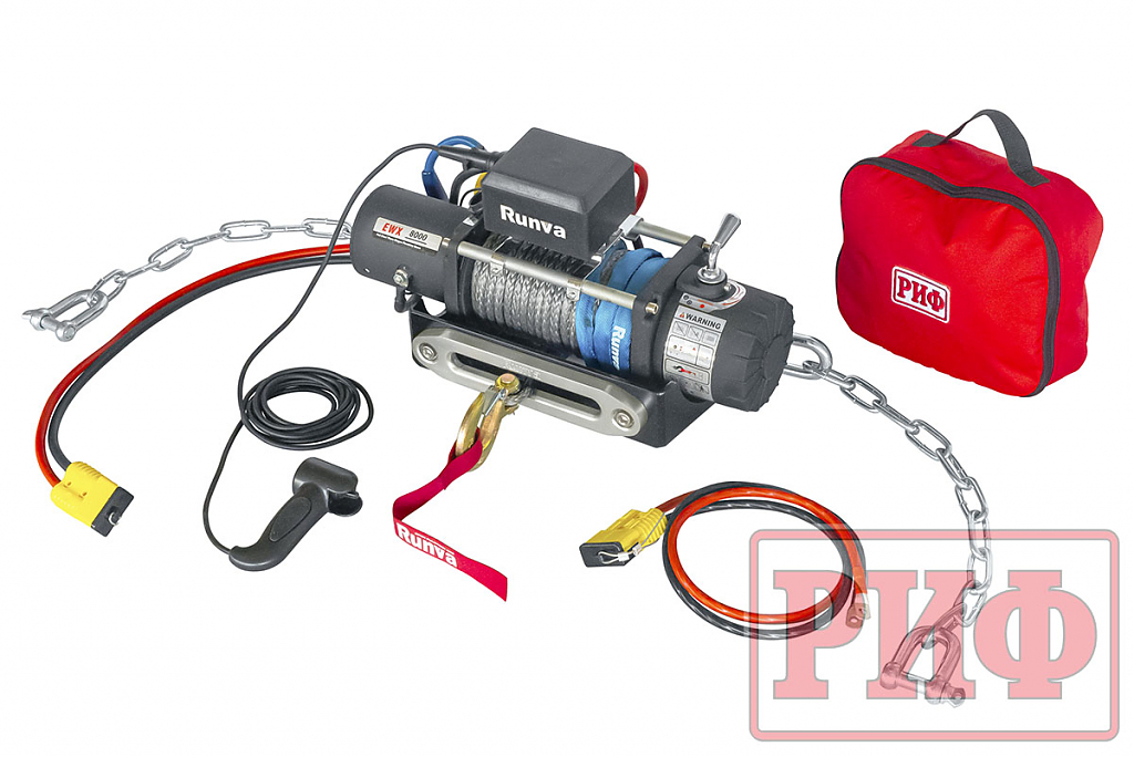 Лебёдка автомобильная переносная РИФ 8000SR c облегчённой площадкой на цепях и проводами (синт. трос) Лебёдка автомобильная переносная РИФ 8000SR c облегчённой площадкой на цепях и проводами (синт. трос)