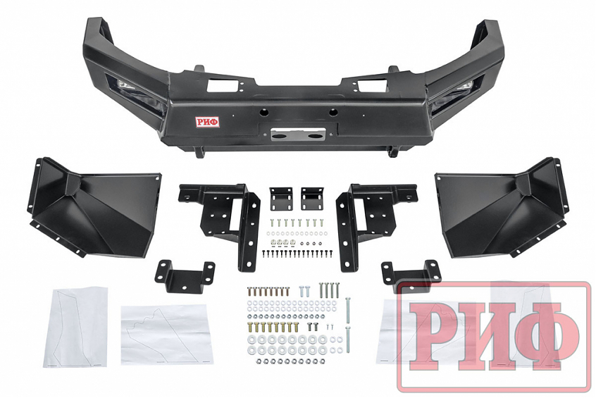 Бампер РИФ силовой передний Mitsubishi L200 2015+ с доп. фарами (арт. B0205) и защитой бачка омывателя
