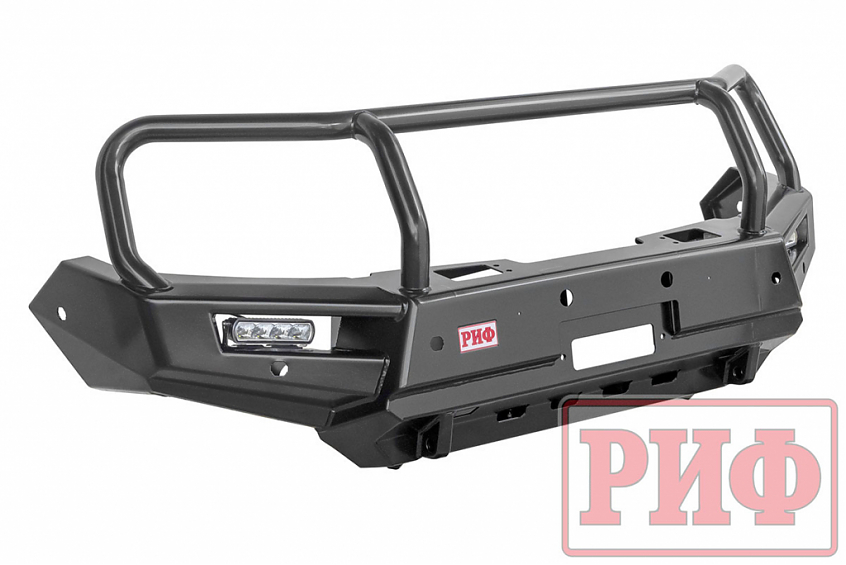 Бампер РИФ силовой передний Mitsubishi Pajero Sport 2015+ с доп. фарами (арт. B0205), защитной дугой, защитой бачка омывателя, под парктроник