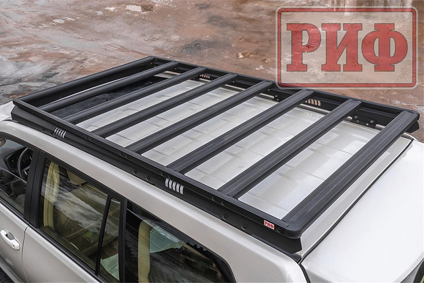 Багажник экспедиционный (платформа) алюминиевый РИФ 1150x2080 мм для Toyota Land Cruiser Prado 150 (с крепежом)
