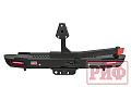 Бампер РИФ силовой задний Toyota Land Cruiser 200 2012-2015 с квадратом под фаркоп, калиткой, фонарями, подсветкой номера, стандарт