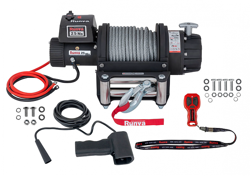 Лебёдка электрическая 24V Runva 25000 lbs влагозащищенная, стальной трос