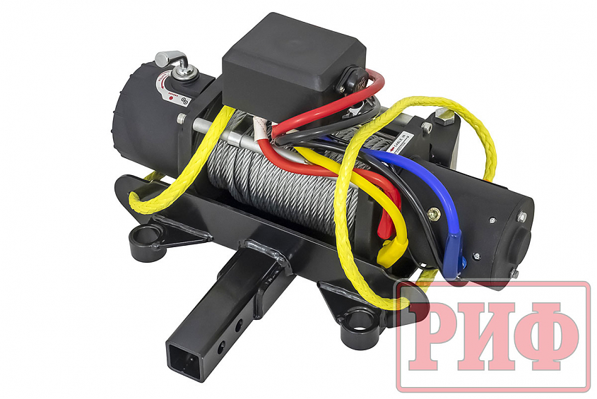 Лебёдка переносная РИФ 9500S c квадратом для фаркопа, стальной трос (облегченная) 