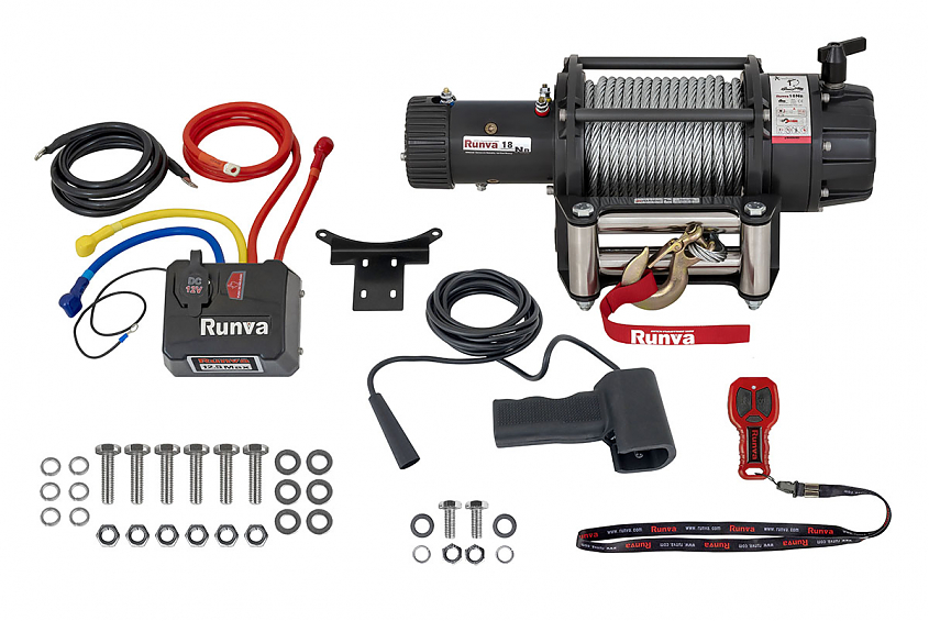 Лебёдка электрическая индустриальная 12V Runva 18000 lbs влагозащищенная, стальной трос
