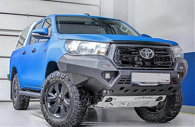 Бампер силовой алюминиевый Rival передний для Toyota Hilux 2018-2020 (без LED)