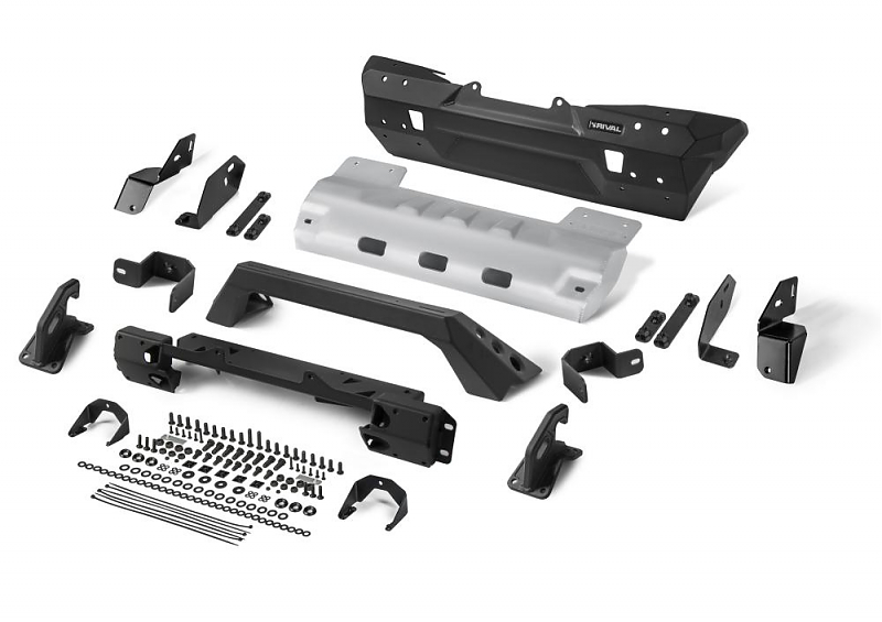 Силовой бампер передний RIVAL алюминиевый короткий для Jeep Wrangler JK, JL (с защитой рулевых тяг)