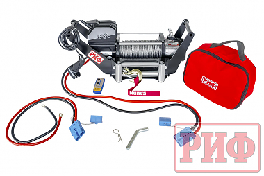 Лебёдка переносная РИФ 9000 c площадкой в квадрат для фаркопа и проводами (в сборе) стальной трос