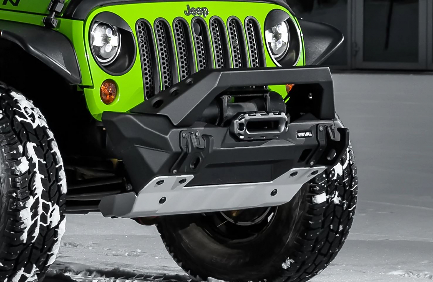 Силовой бампер передний RIVAL алюминиевый короткий для Jeep Wrangler JK, JL (с защитой рулевых тяг)