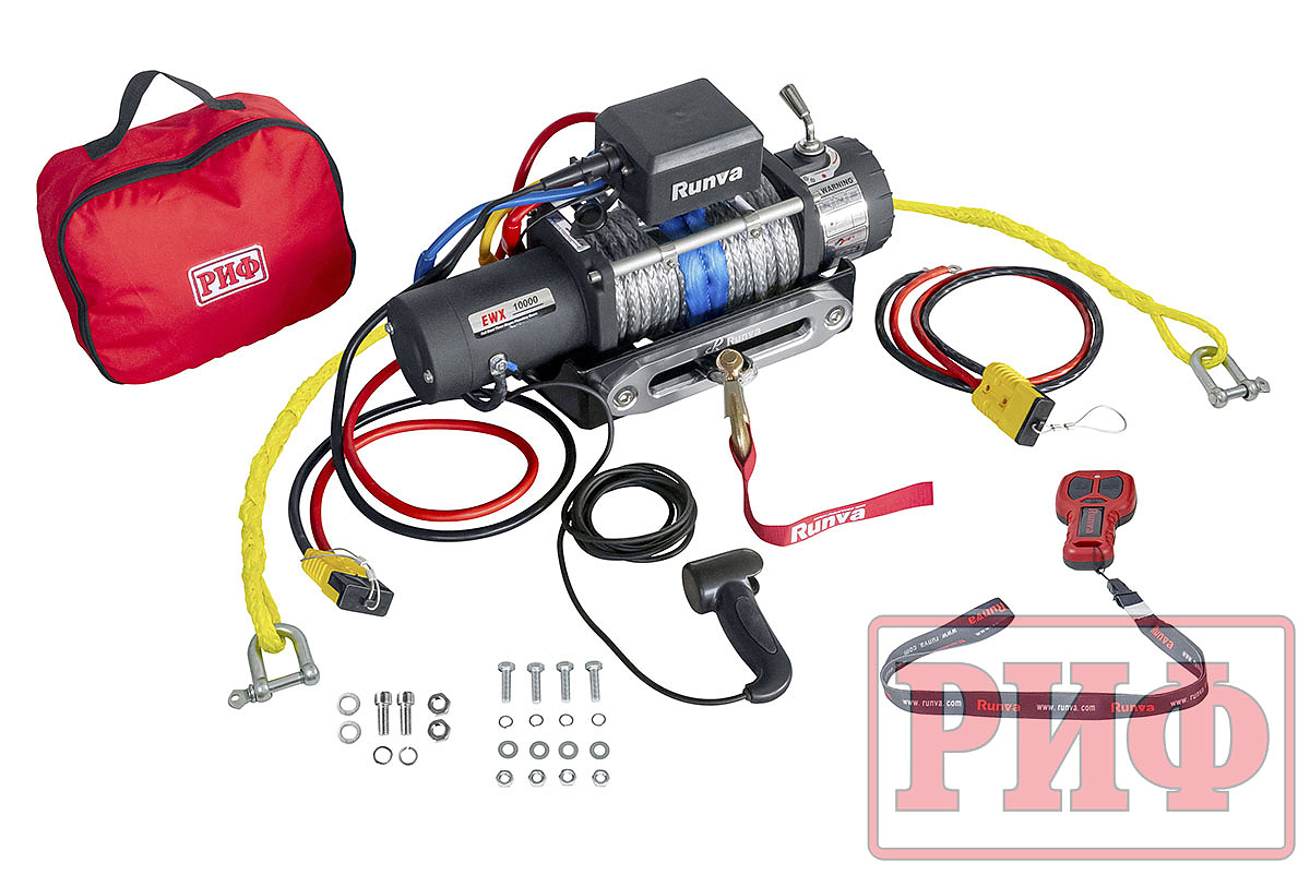 Переносной комплект лебедки РИФ 10000SR c площадкой на цепях и проводами (синтетический трос)