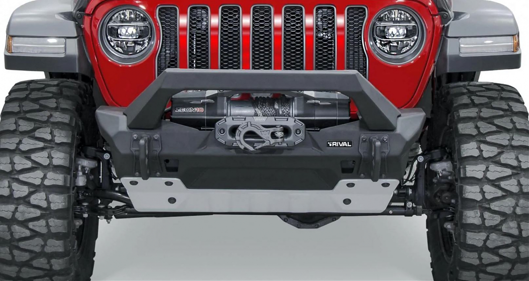 Силовой бампер передний RIVAL алюминиевый короткий для Jeep Wrangler JK, JL (с защитой рулевых тяг)