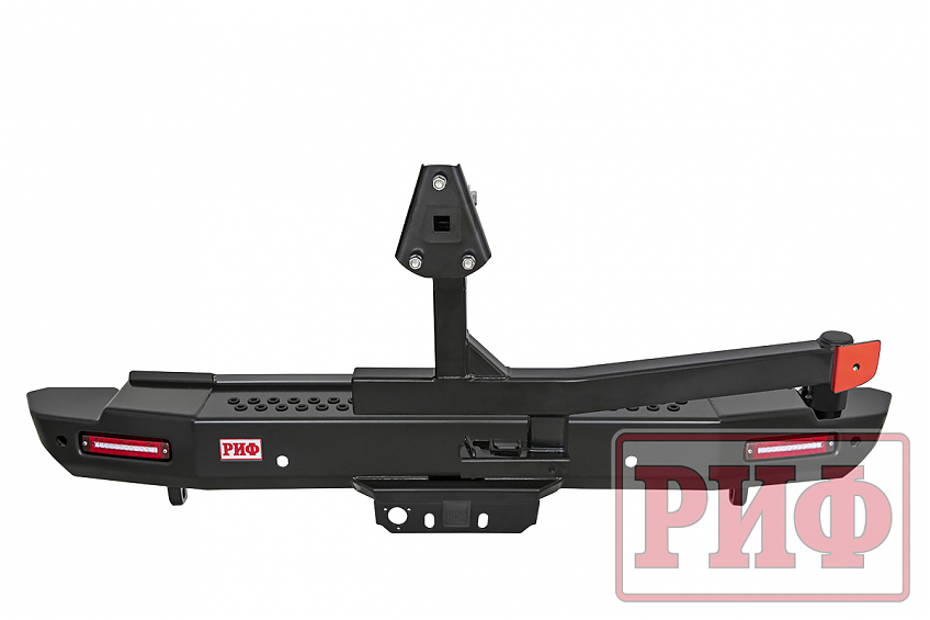 Бампер РИФ силовой задний Toyota Land Cruiser 200 2007-2012 с квадратом под фаркоп, калиткой, фонарями, подсветкой номера