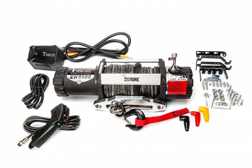 Лебедка автомобильная электрическая T-Max HEW-9500 X Power 12В с синтетическим тросом