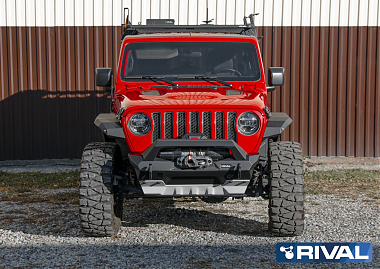 Силовой бампер передний RIVAL алюминиевый короткий для Jeep Wrangler JK, JL (с защитой рулевых тяг)