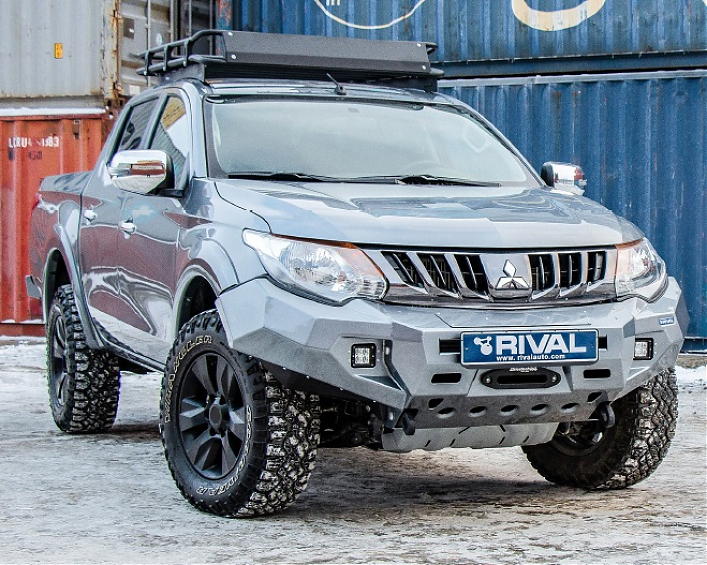 Бампер силовой передний RIVAL алюминиевый черный Mitsubishi L200 2015-2018