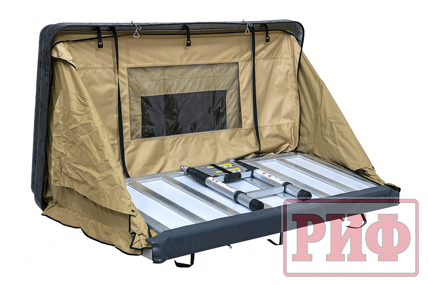 Палатка на крышу автомобиля РИФ Hard RT03-140, корпус черный, тент песочный