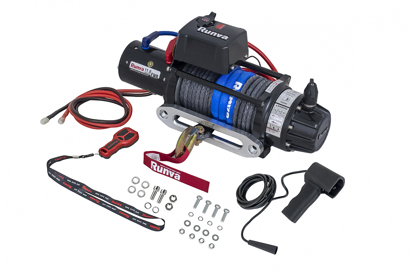 Лебёдка автомобильная электрическая 12V Runva 11000 lbs 5000 кг (влагозащищенная) синтетический трос