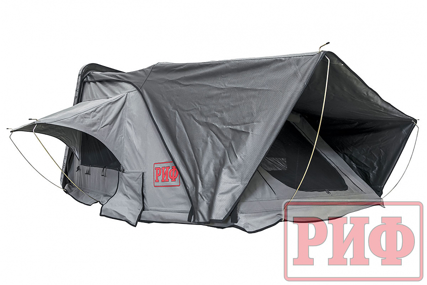 Палатка на крышу автомобиля РИФ Hard RT03-140 усиленная, корпус черный, тент серый