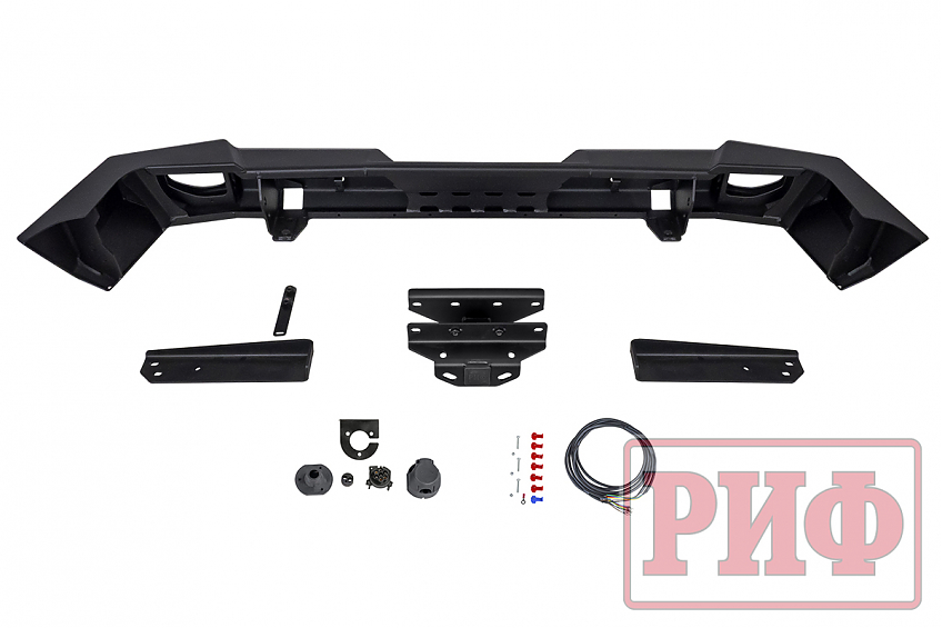Бампер РИФ силовой задний Jeep Wrangler JL 2018+ с квадратом под фаркоп под штатные фонари, стандарт