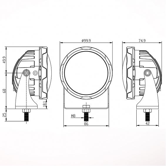 Фары светодиодные круглые Aurora X-серия Белый фон Ближний ALO-R4T3-EW