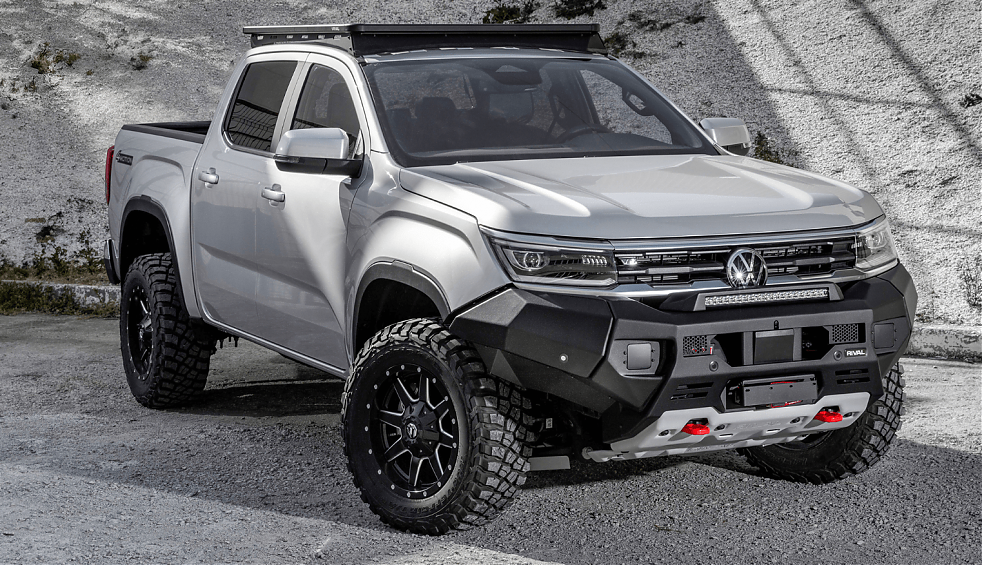 Бампер передний силовой Rival для Volkswagen Amarok 2023+ черный алюминиевый