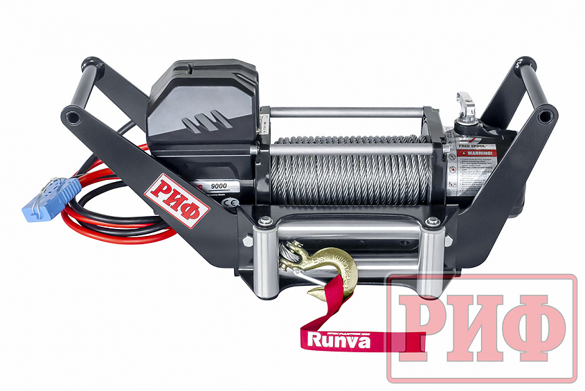 Лебёдка переносная РИФ 9000 c площадкой в квадрат для фаркопа и проводами (в сборе) стальной трос
