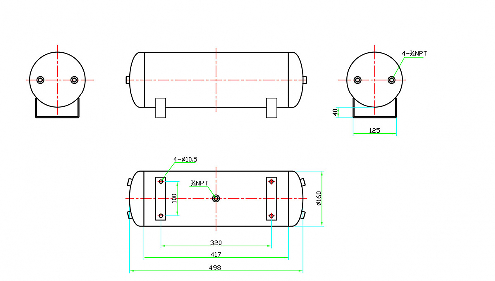 Ресивер YURUI 2.5Gal/9.5л. 5 входов