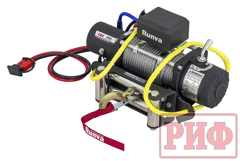 Лебёдка переносная РИФ 9500S c квадратом для фаркопа, стальной трос (облегченная) 