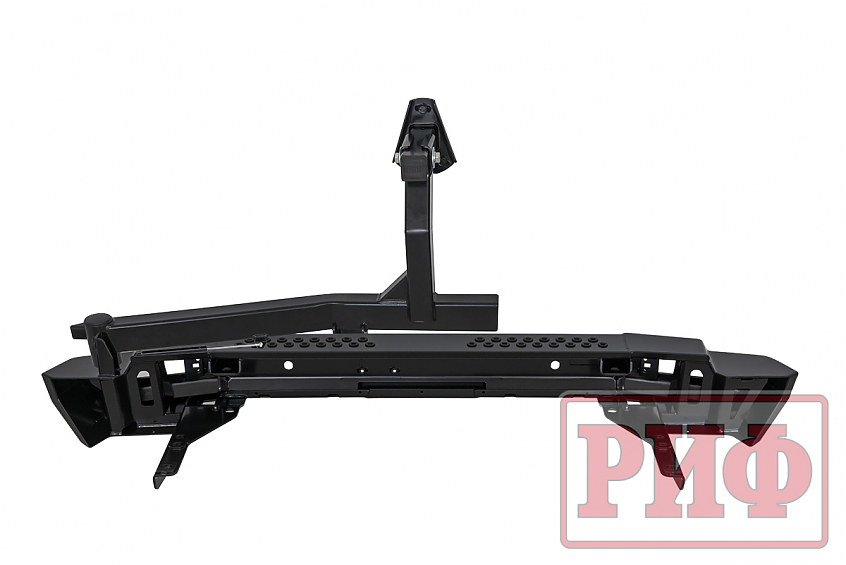 Бампер РИФ силовой задний Toyota Land Cruiser 200 2007-2012 с квадратом под фаркоп, калиткой, фонарями, подсветкой номера